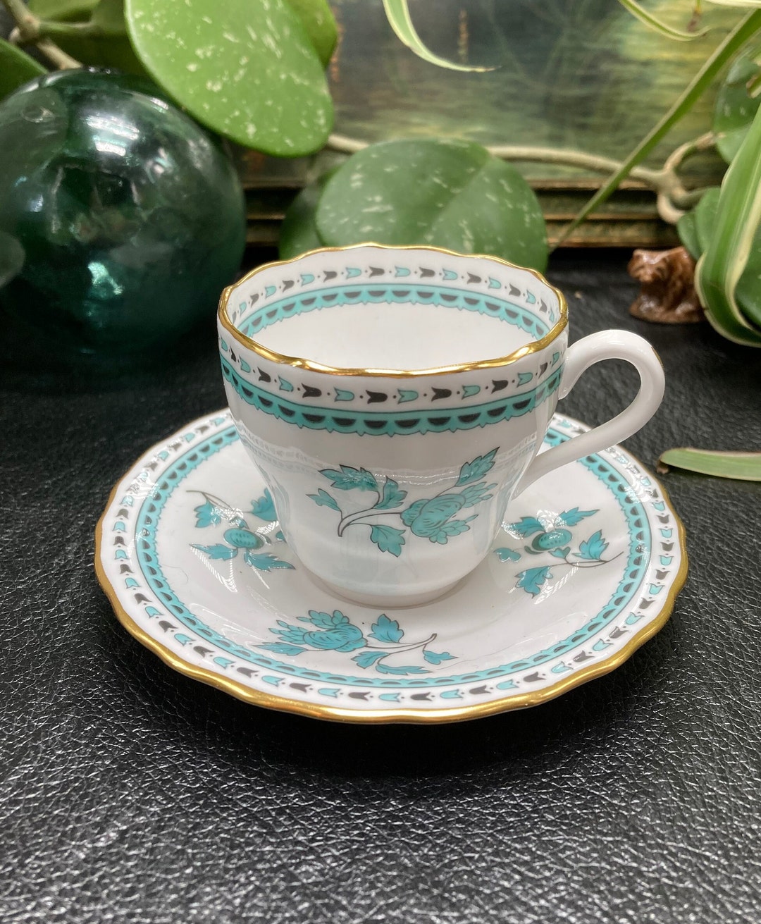 Vintage Spode Darlington Demitasse Cup and Saucer Set: Teal