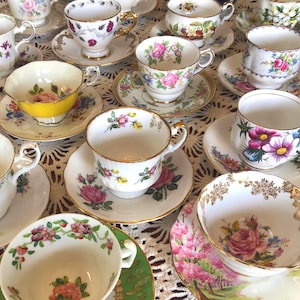 Vintage Mismatched Teacup and Saucer Set: English China, Alice in Wonderland Tea Party