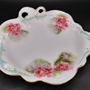 Hutschenreuther &quot;Charlotte&quot; Pink Rose Bon Bon Dish, made in Bavaria , c. early 1900&#39;s