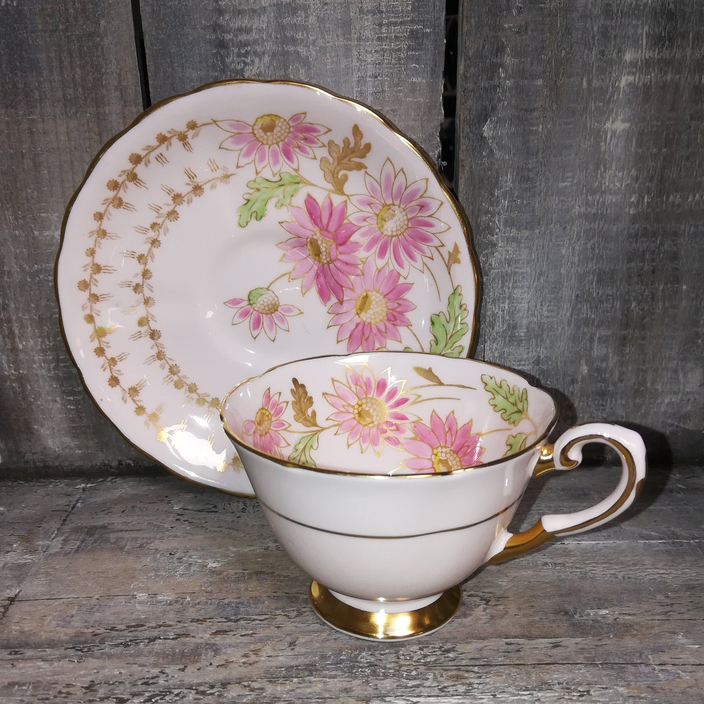 Tuscan Fine English Bone China Pink Floral Vintage Small Tea Etsy
