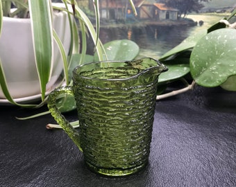 Vintage Anchor Hocking "Soreno" Bark Small Green Milk Pitcher/Creamer, 1970's