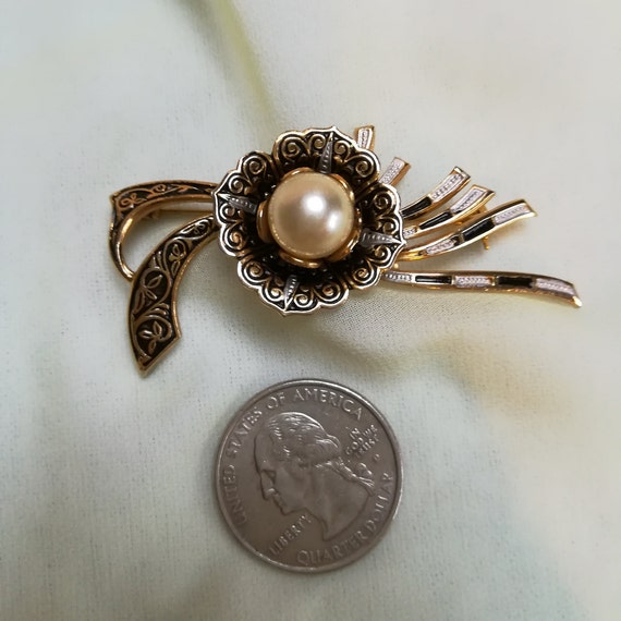 Broche Vintage Perles Noires Et Dorées - Bijou Ancien Occasion