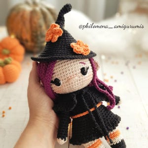 Patrón Crochet, brujita Morgana Halloween Amigurumi PDF Tutorial
