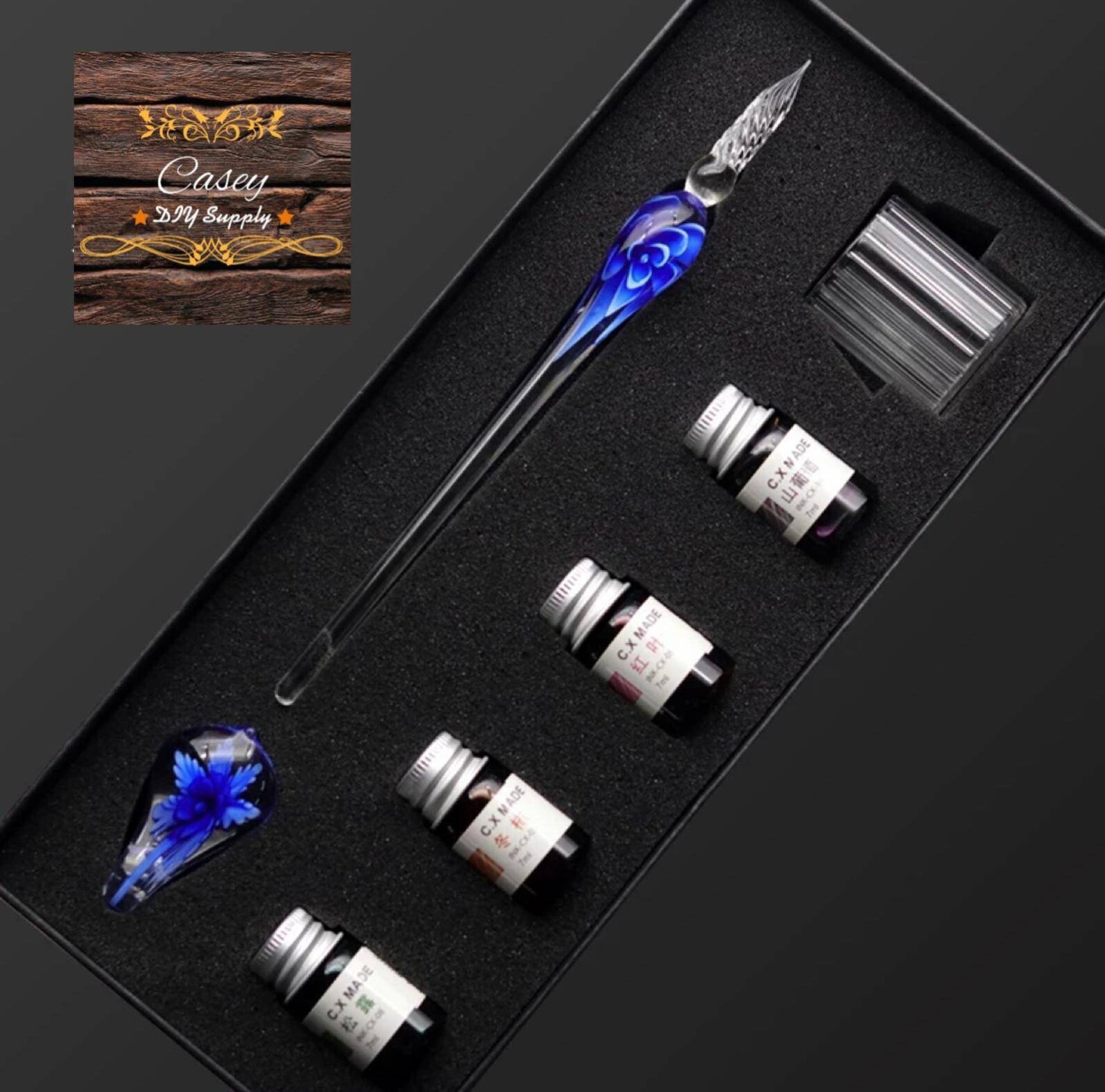 Hand Blown Glass Dip Pen Crystal Glass Dip Pen Gift Set Etsy