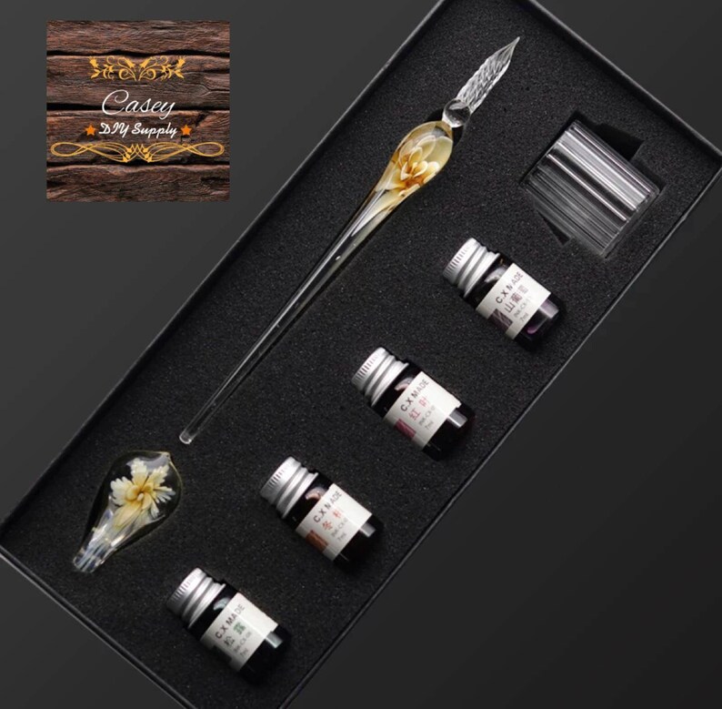 Hand Blown Glass Dip Pen Crystal Glass Dip Pen Gift Set Etsy