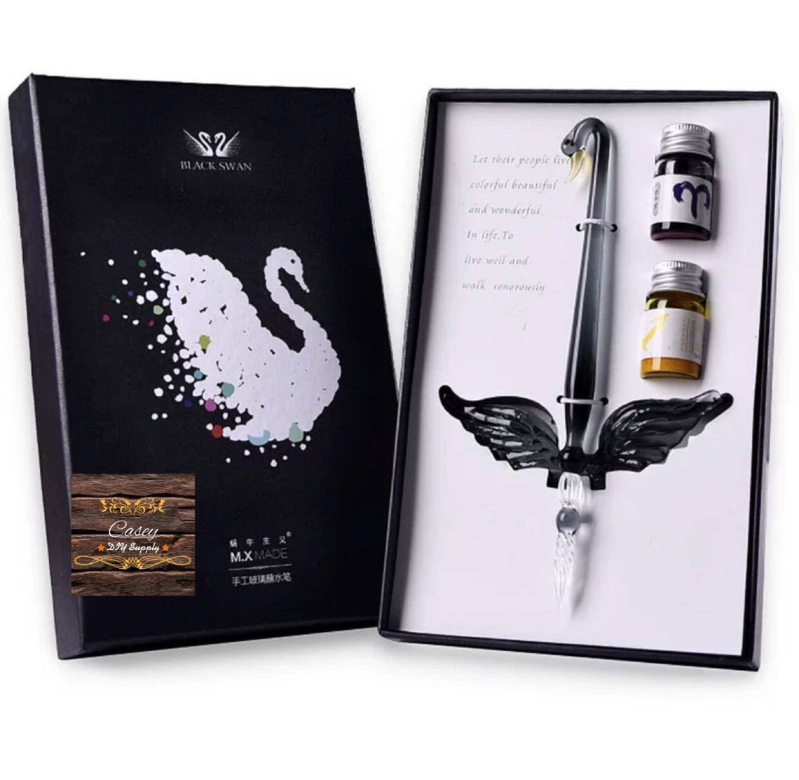 Hand blown swan glass dip pen crystal glass dip pen gift set Etsy