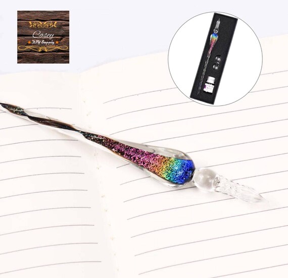 Hand blown glass dip pen crystal glass dip pen gift set vintage glass