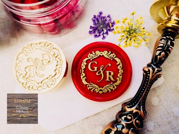 Visit Brass Filigree Initial Wax Seal Stamp Gift Set Kit with Gold