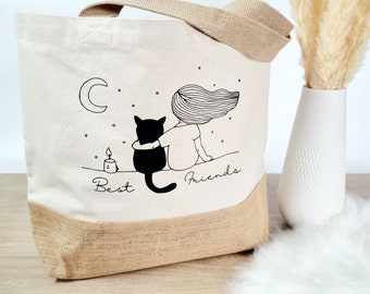 Shopper Best Friends, carrying bag cat friends, bag with cat and girl, shopping bag cat