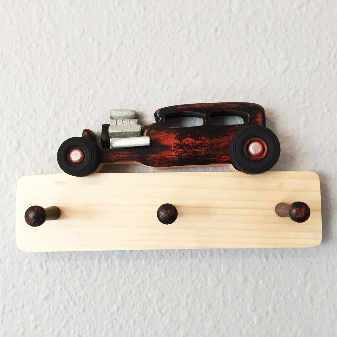 Rat Rod Sedan Wooden Key Holder for Wall, Wall Hooks, Wood, Handmade ...