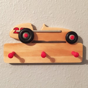 Vintage 1950&#39;s Indy Car Wooden Key Holder for wall, Wall Hooks, Car Racing