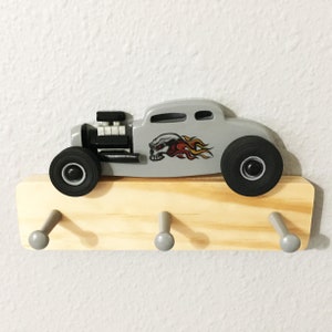 1932 Ford 5-Window Gray Coupe Hot Rod Wooden Key Holder for wall, Wall Hooks, Classic Cars