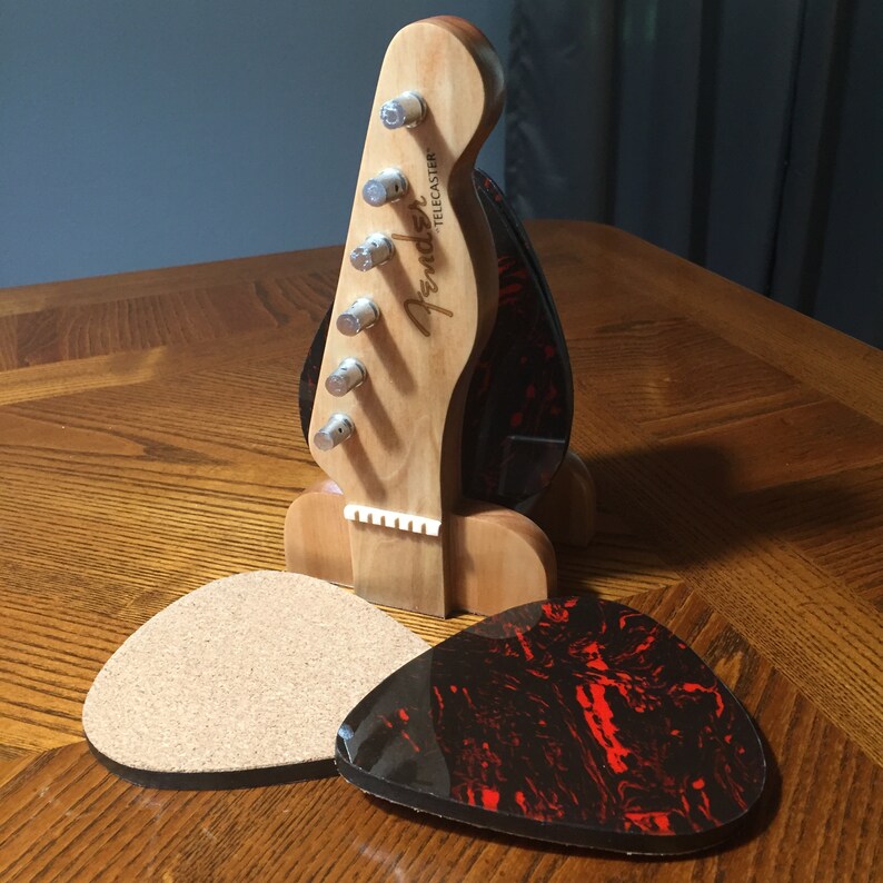 Guitar Pick Drink Coasters with a Stand styled after a Fender Etsy