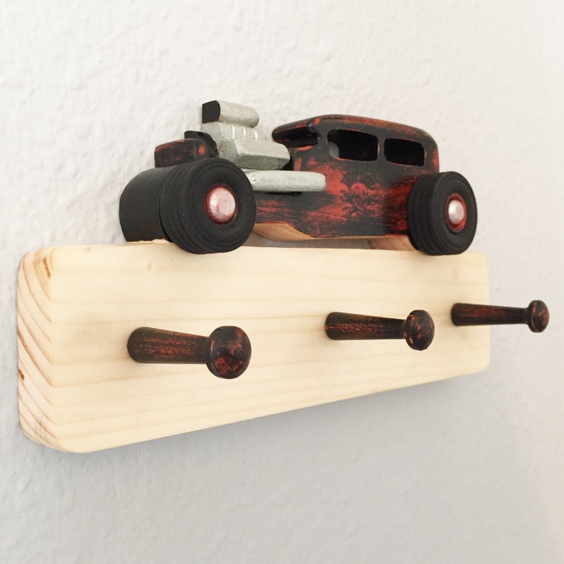 Rat Rod Sedan Wooden Key Holder for Wall, Wall Hooks, Wood, Handmade ...