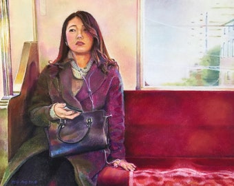 Saturday afternoon train　   Pastel drawing by Masafumi Saito