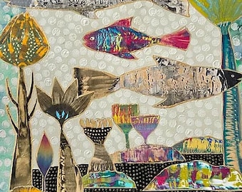 Fishes Swimming Gracefully － Mixed media by Misako Matsumoto