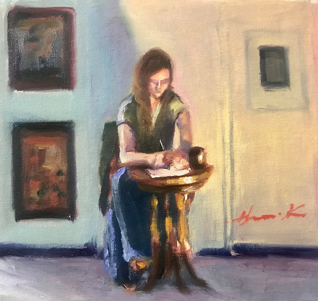 A Lady Who Writing a Letter oil Painting by Harumi Kiyota - Etsy