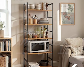 5 Tier Bookshelf, Free Standing Wooden Bookcase with Open Storage Shelves and Metal Frame, Sturdy Shelf Organization, 62.2" Tall, Wood