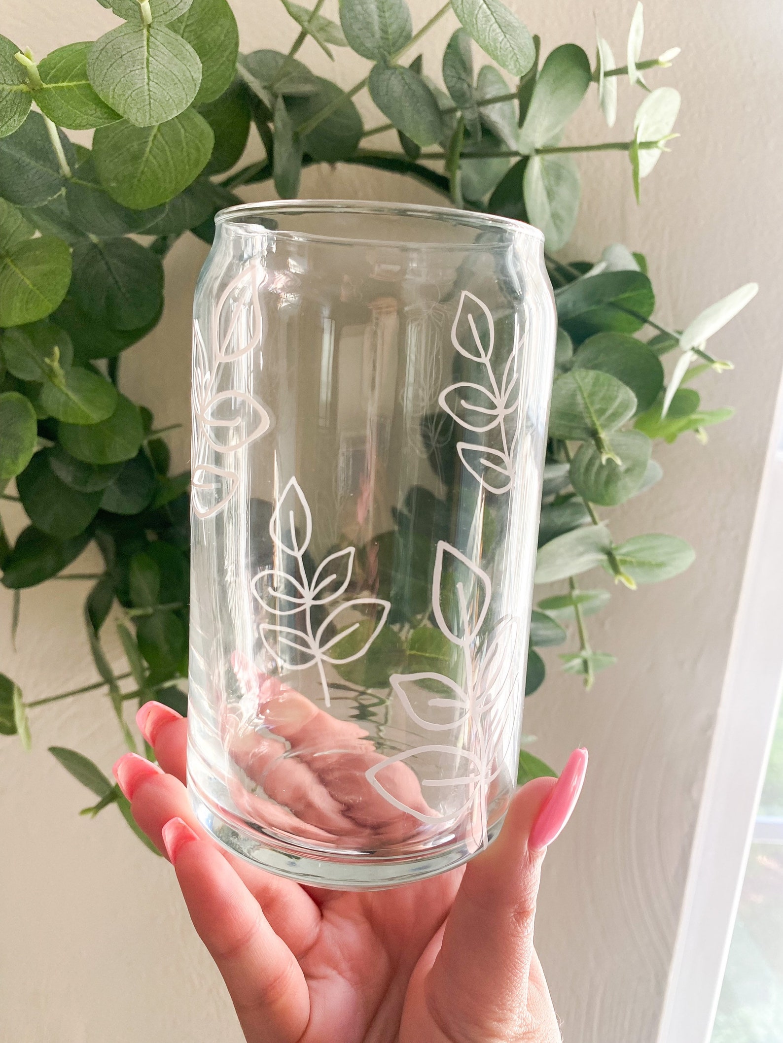 Beer Can Glass Boho Leaf Design Soda Can Shape Vinyl | Etsy