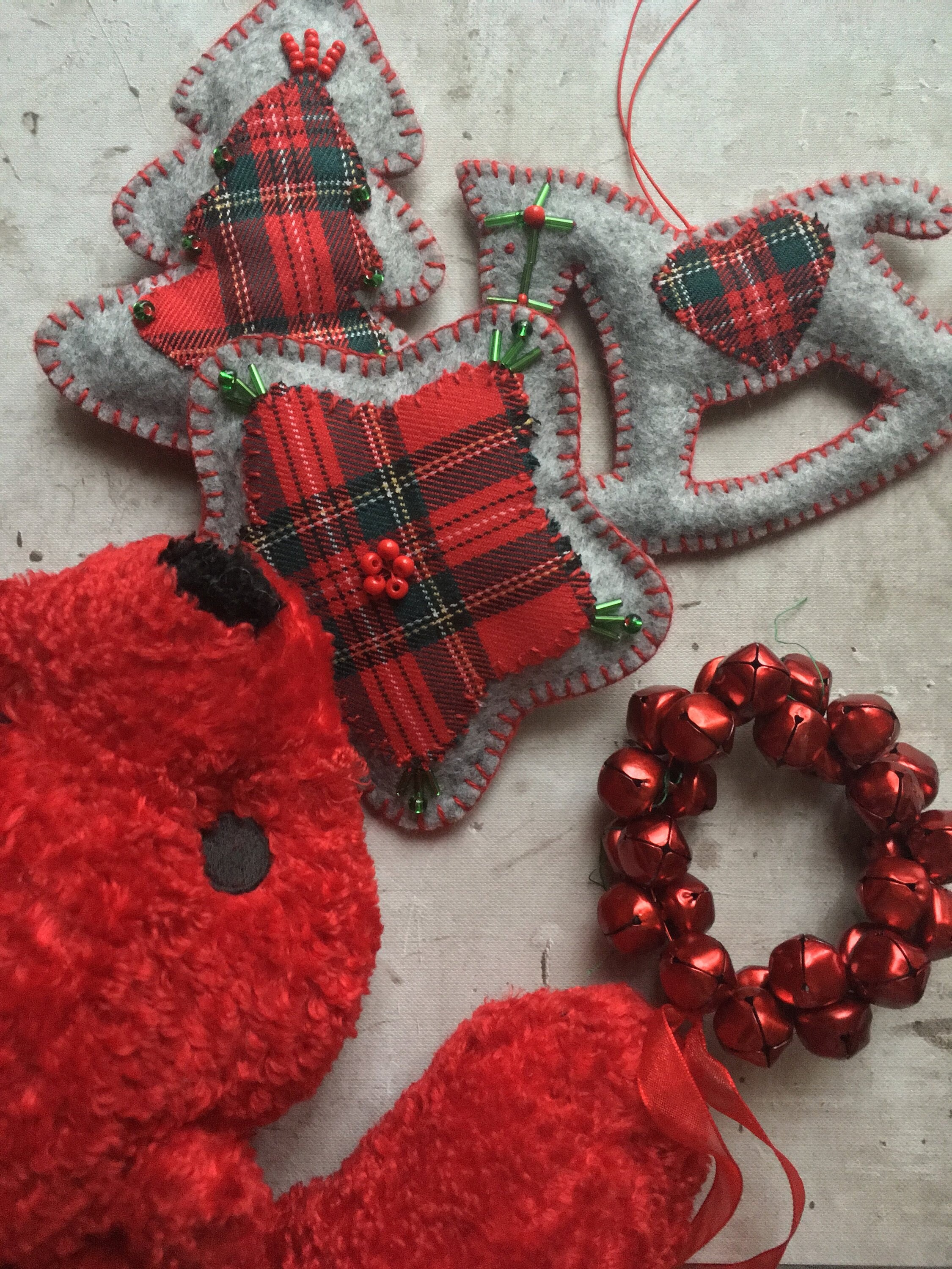 Ensemble de Décoration Noël Tartan en Feutrine