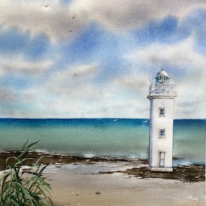 Aquarell—Leuchtturm in Bretagne—Lighthouse in Brittany – Original Watercolor
