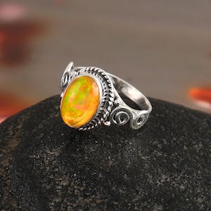 Handmade Cabochon Opal Ring: 925 Sterling Silver Wedding Jewelry