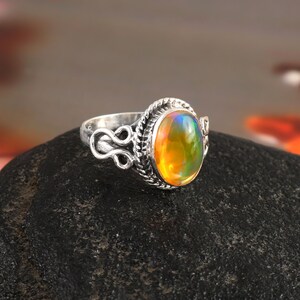 Natural Opal Gemstone Ring: Handmade 925 Sterling Silver