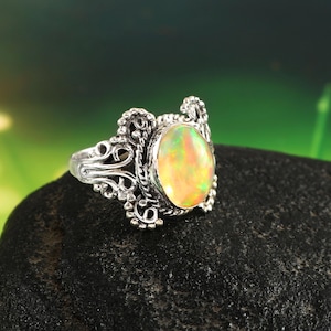 Handmade Opal Ring: 925 Sterling Silver, Indian Boho Design