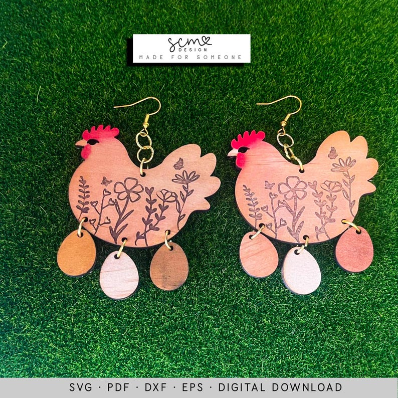 Chicken Earrings Laser Cut SVG File: Glowforge Design (Digital Download) image 1