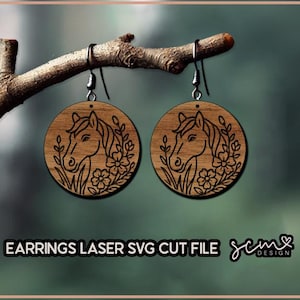 Horse Earrings Laser SVG cut files/ Horse Earrings SVG design / Horse Glowforge cut file, Horse Layered earring file/ Horse engraving SVG