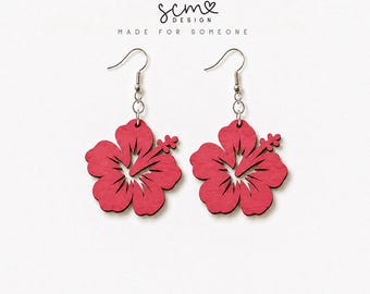 May include: A pair of red hibiscus flower earrings with silver-toned metal hooks and chain links. The text SCM DESIGN MADE FOR SOMEONE is visible at the top, and the text SVG PDF DXF EPS DIGITAL DOWNLOAD is visible at the bottom.