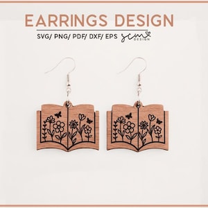 Floral Book Earring Laser Cut File/ Book Laser Earring SVG/ earrings Book SVG / Book Earring Laser Cut File/ earrings book engraving SVG