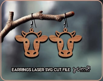 Cow Earrings SVG Laser Cut File: Animal Dangle Earring Template (Digital Download)