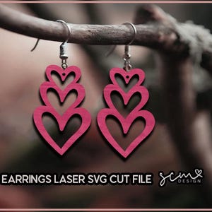 Valentine heart Earrings Laser SVG cut files/ Earrings heart SVG/ Glowforge cut file, Layered earring file, earrings Valentine SVG cut