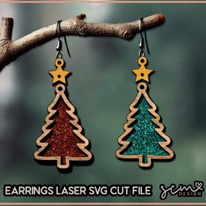 Boucles d'oreilles arbre de Noël Fichiers découpés au laser SVG/ Boucles d'oreilles Noël SVG/ Fichier coupé Glowforge, Fichier de boucles d'oreilles en couches, Boucles d'oreilles arbre Noël SVG