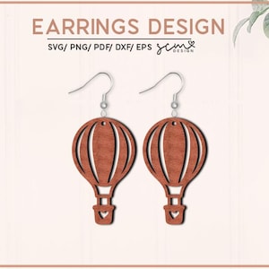Fichiers découpés au laser SVG montgolfière / Boucles d'oreilles montgolfière SVG / Fichier découpé Glowforge, fichier de boucle d'oreille en couches, montgolfière boucle d'oreille SVG