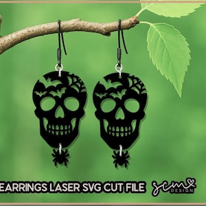 Skull Dangle Earrings SVG: Laser Cut Halloween Jewelry File (Digital Download)