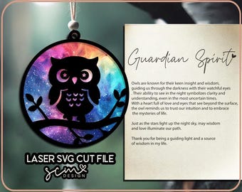 Owl Suncatcher  SVG for Laser, Owl Suncatcher Car Charm SVG, Hanging Ornament SVG, File, owl Glowforge Cut File,owl Wall Art Laser svg