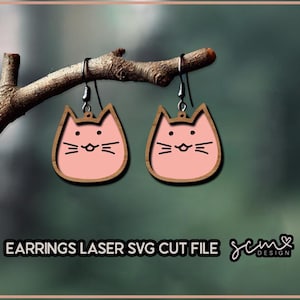 Cat Earrings Laser SVG cut files/ Earrings Cat SVG/ Glowforge cut file, Layered earring file, Cat earrings SVG laser cut files