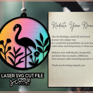 Attrape-soleil flamant rose SVG pour laser, breloque voiture attrape-soleil flamant rose SVG, ornement suspendu SVG, fichier, flamant rose, art mural laser svg