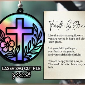 Cross Suncatcher SVG for Laser, Christian Suncatcher SVG, Car Charm SVG, Cross Ornament laser , Glowforge Cut File, Cross Laser