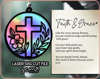 Christian Cross Suncatcher SVG: Laser Cut Car Charm (Digital Download)