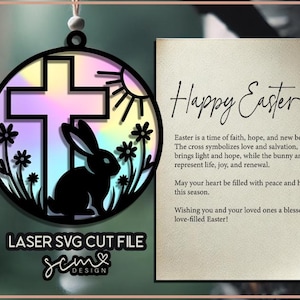 Easter Suncatcher SVG for Laser, Christian SuncCross Laser SVG/ Bunny Rabbit Laser SVG/ Happy Easter Laser svg cut files/ Easter Laser svg