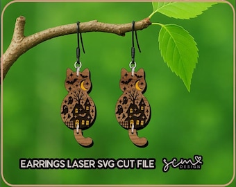 Cats Halloween  Earrings Laser SVG/ Cat Halloween earrings SVG, Cat earrings laser svg, Glowforge SVG cut file, earrings laser svg