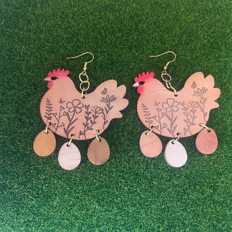 Chicken Earrings Laser Cut SVG File: Glowforge Design (Digital Download) image 2