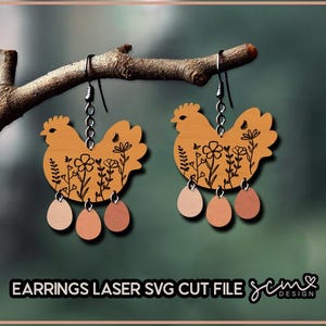 Fichiers découpés au laser SVG de boucle d'oreille de poulet et d'oeufs | Boucles d'oreilles de poulet Glowforge | Lime pour boucles d'oreilles Glowforge | Fichier de découpe laser SVG de boucles d'oreilles poulet