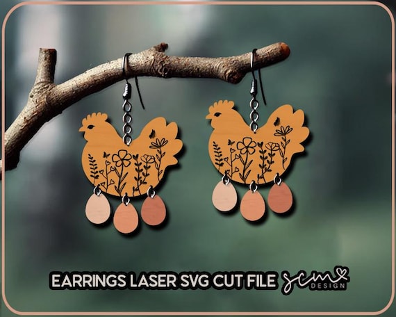 Chicken Earrings Laser Cut SVG File: Glowforge Design (Digital Download)