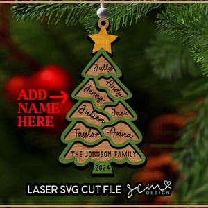Christmas Tree Ornament Laser SVG Cut Files, Family Tree Christmas SVG design, Ornament name Laser SVG / Family Christmas laser svg cut