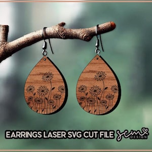 Daisy Earrings Laser SVG cut files/ Earrings Floral SVG/ Glowforge cut file, Layered earring file, earrings Daisy SVG cut files