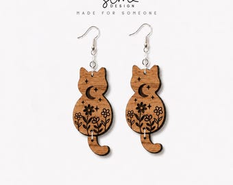 Blommig kattörhängen Laserskuren fil: SVG, Glowforge Ready